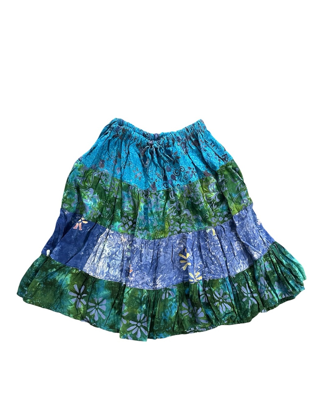 NWT Blue Green Patchwork Cotton Mini Skirt Floral Size S/M Boho Festival Girly